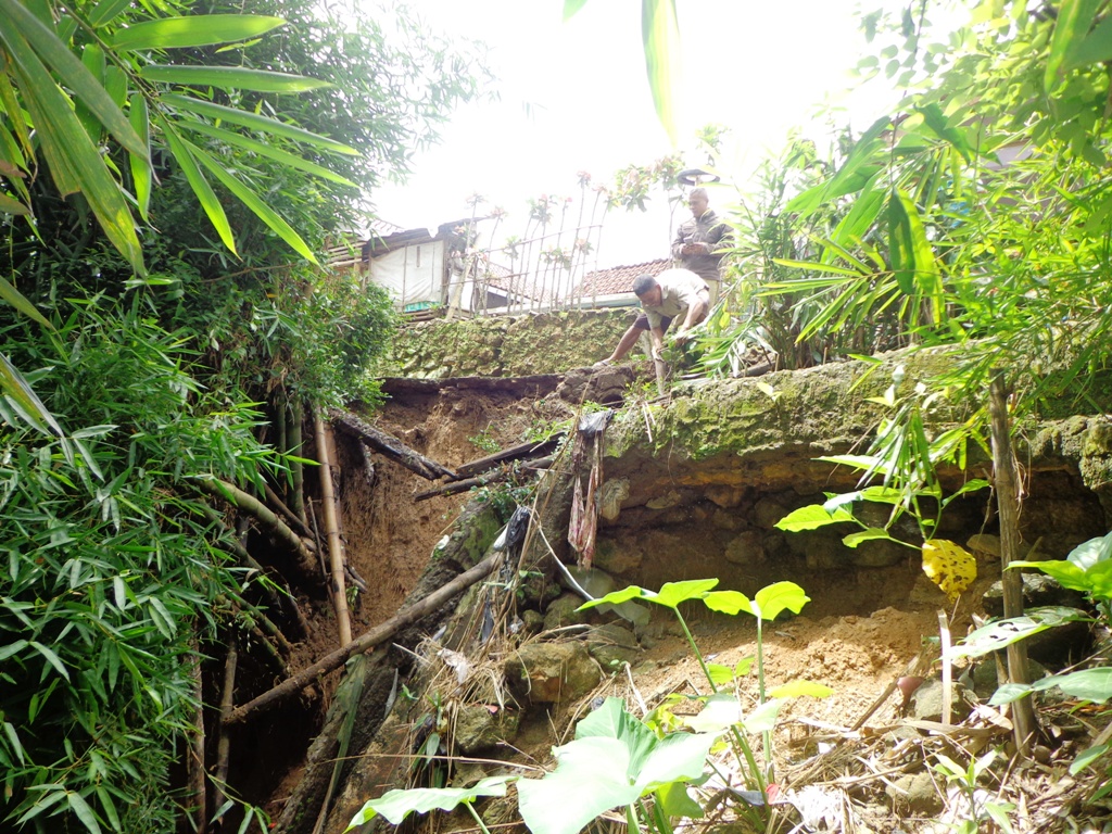 Tebing Longsor di Grumbul Pegawulan Tengah RT 05 RW 02 Desa Darmakradenan, mengancam permukiman yang ada di sekitarnya, Jum’at ( 23/9) lalu. (Foto: Miftah Ahmad Untuk Kabar Desa)